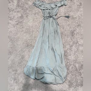 Sage off shoulder tassel tie maxi dress